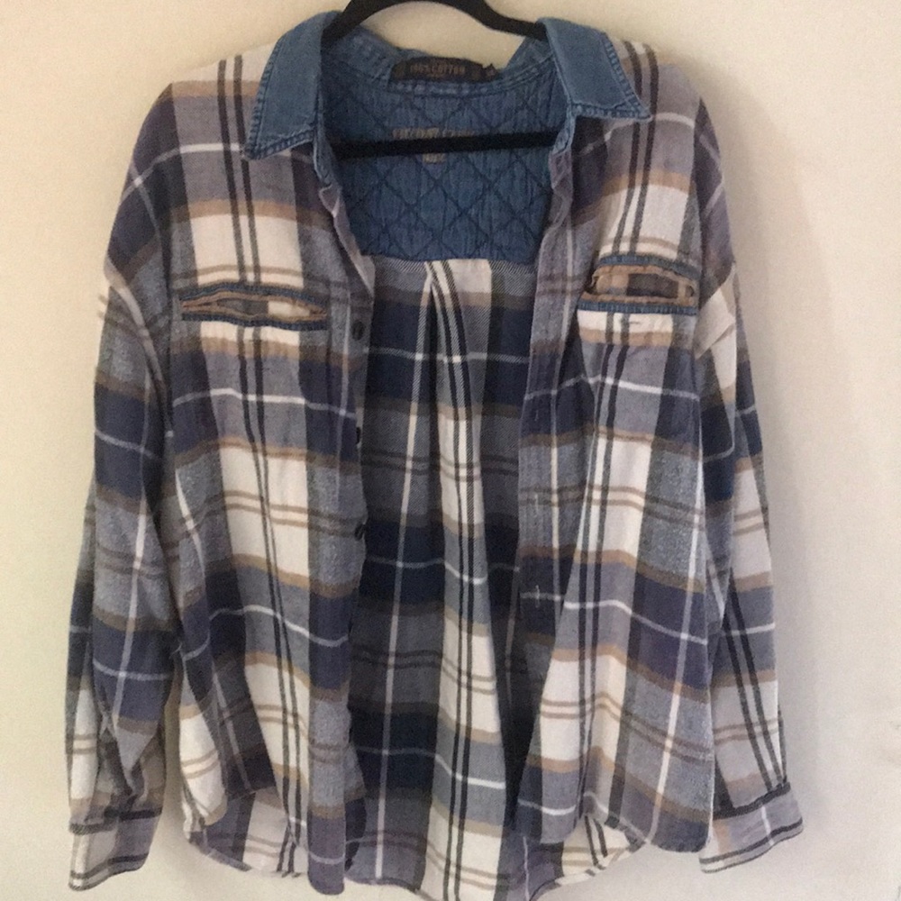 FRYDAY CLUB Flannel jacket with blue jean collar